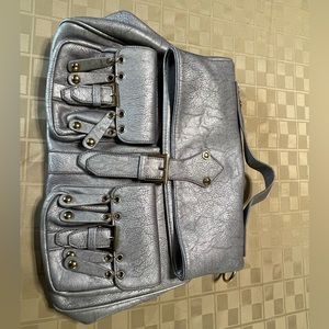 Segolene Paris Leather Top Handle Satchel/handbag silver 17”‎ X 13” EUC Large